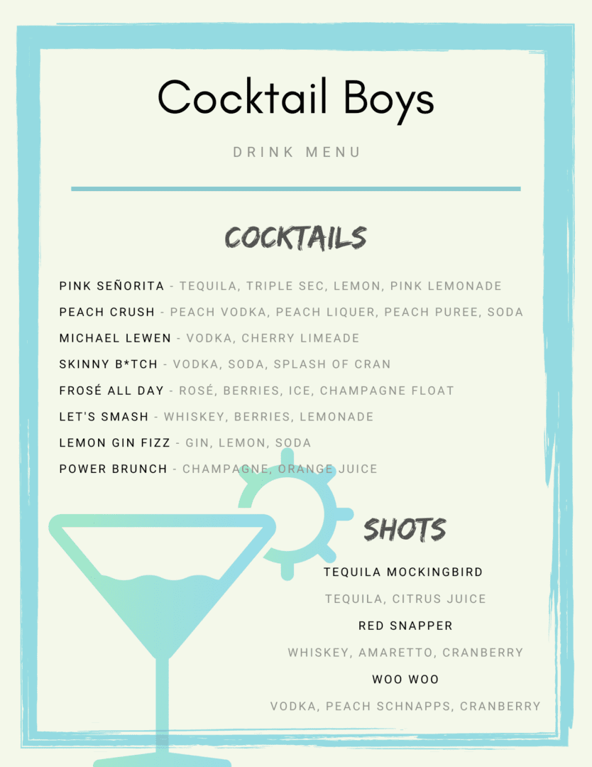 Cocktail Boys Cocktail Menu