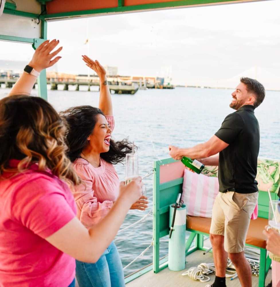 a group of people that are standing in the water